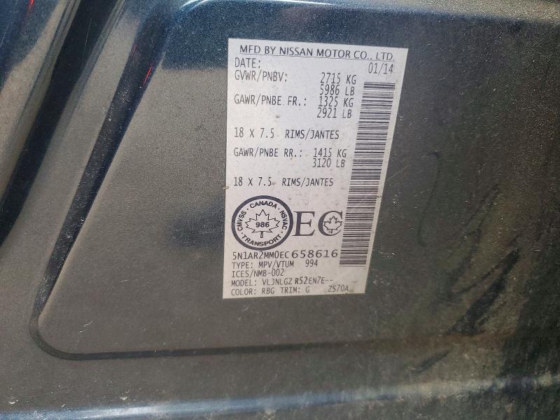 Aukcja sprzedaży 2014 Nissan Pathfinder, vin: 5N1AR2MM0EC658616, numer aukcji: 51154006