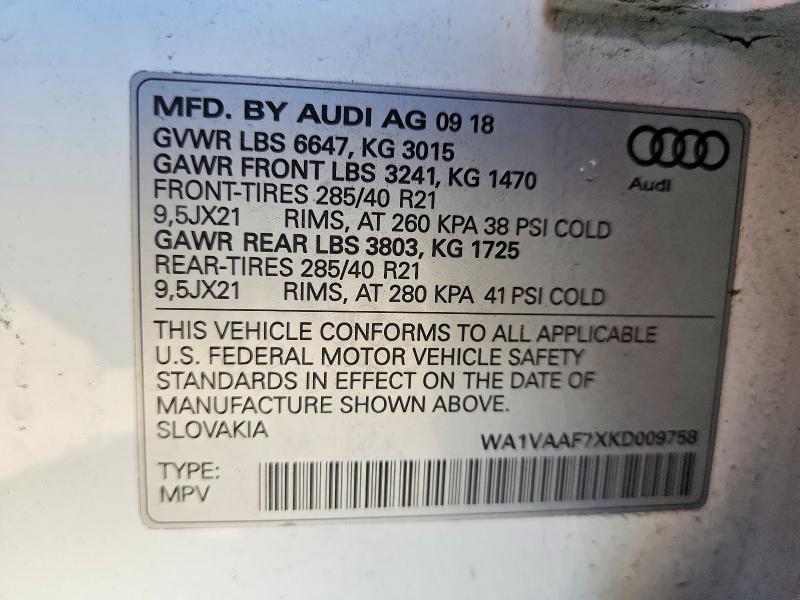 Продажа на аукционе авто 2019 Audi Q7, vin: WA1VAAF7XKD009758, номер лота: 51673166