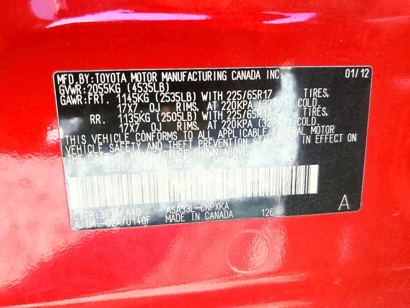Aukcja sprzedaży 2012 Toyota Rav4, vin: 2T3BF4DV9CW182236, numer aukcji: 54261336