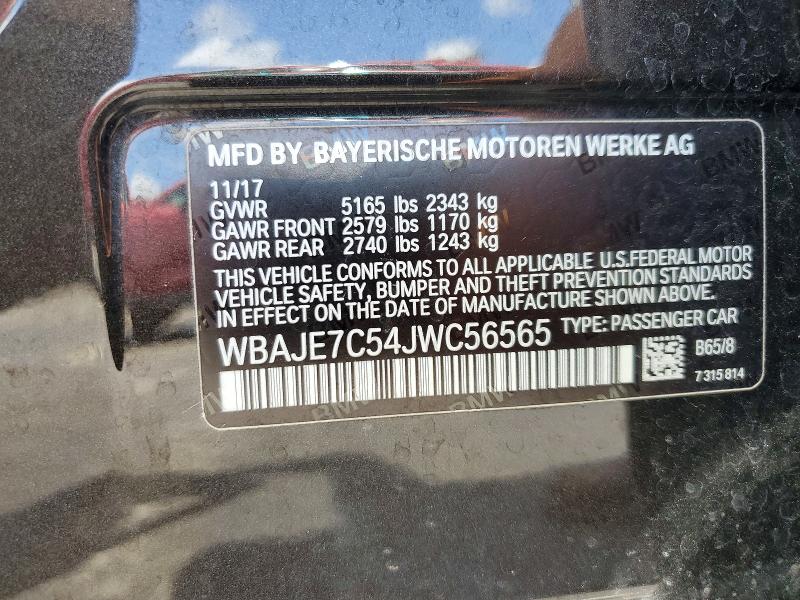 2018 Bmw 540 მანქანა იყიდება აუქციონზე, vin: WBAJE7C54JWC56565, აუქციონის ნომერი: 54041206