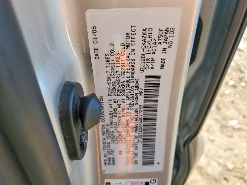 53171876 :رقم المزاد ، JTJBT20XX50077293 vin ، 2005 Lexus Gx مزاد بيع