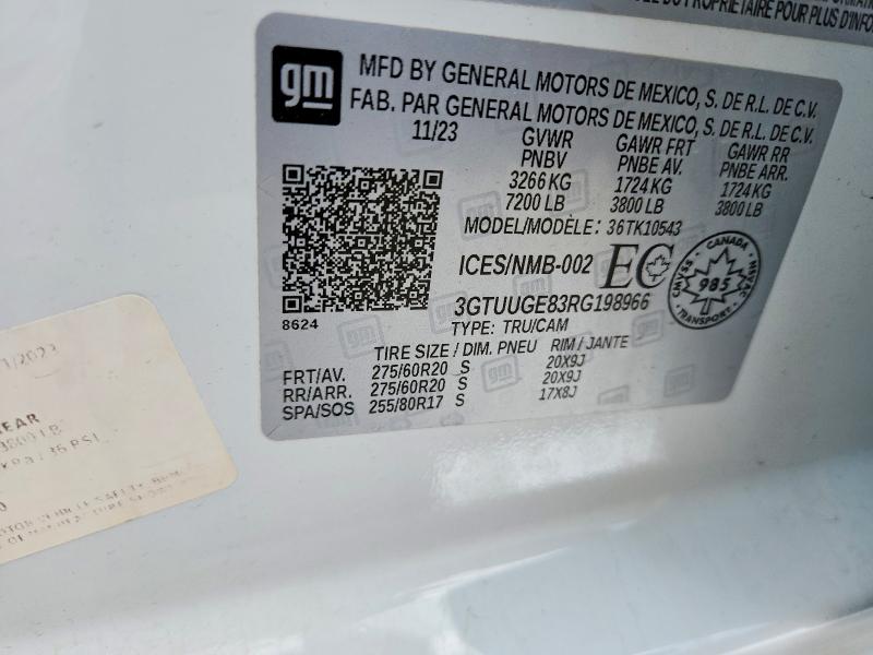 Aukcja sprzedaży 2024 Gmc Sierra, vin: 3GTUUGE83RG198966, numer aukcji: 52782306