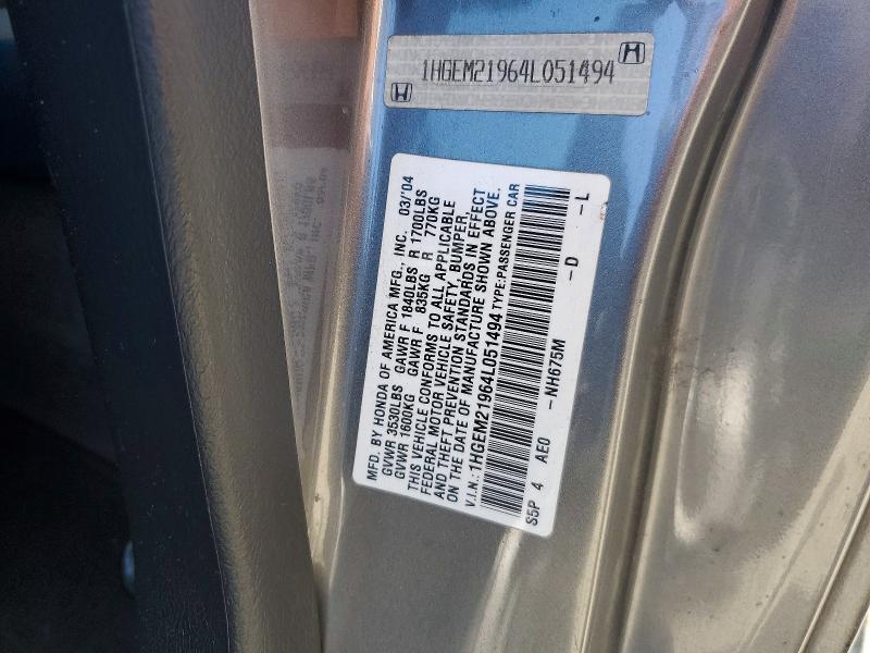 Продажа на аукционе авто 2004 Honda Civic, vin: 1HGEM21964L051494, номер лота: 53921726