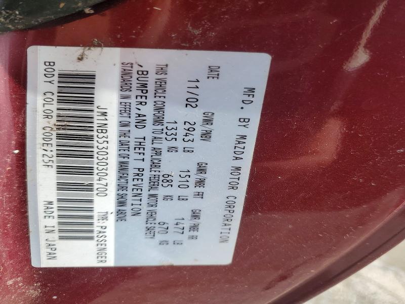 Aukcja sprzedaży 2003 Mazda Mx-5 Miata, vin: JM1NB353030304700, numer aukcji: 53050916