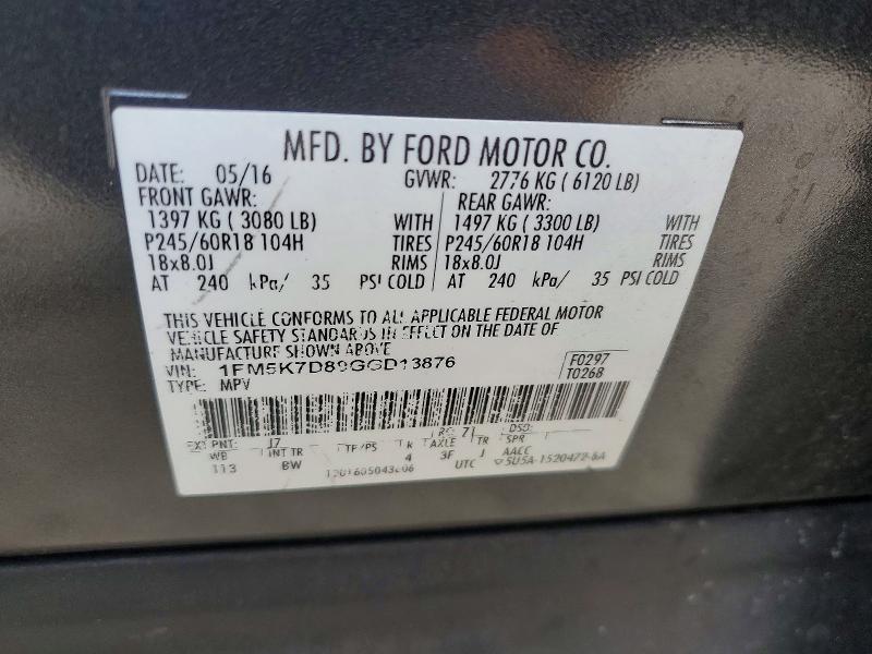 Aukcja sprzedaży 2016 Ford Explorer, vin: 1FM5K7D89GGD13876, numer aukcji: 55013176