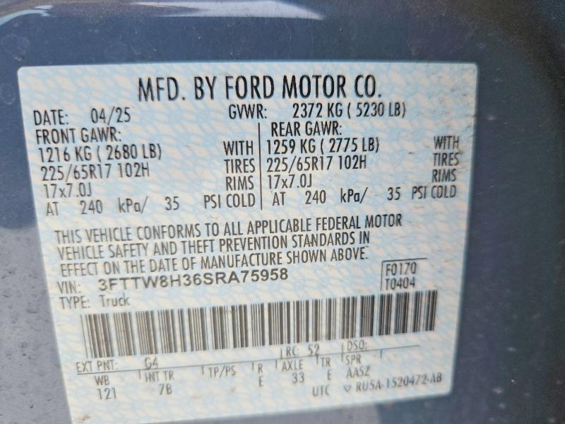 Продаж на аукціоні авто 2025 Ford Maverick, vin: 3FTTW8H36SRA75958, номер лоту: 55272696