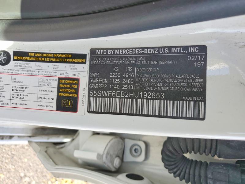 2017 Mercedes-benz C მანქანა იყიდება აუქციონზე, vin: 55SWF6EB2HU192653, აუქციონის ნომერი: 54113146
