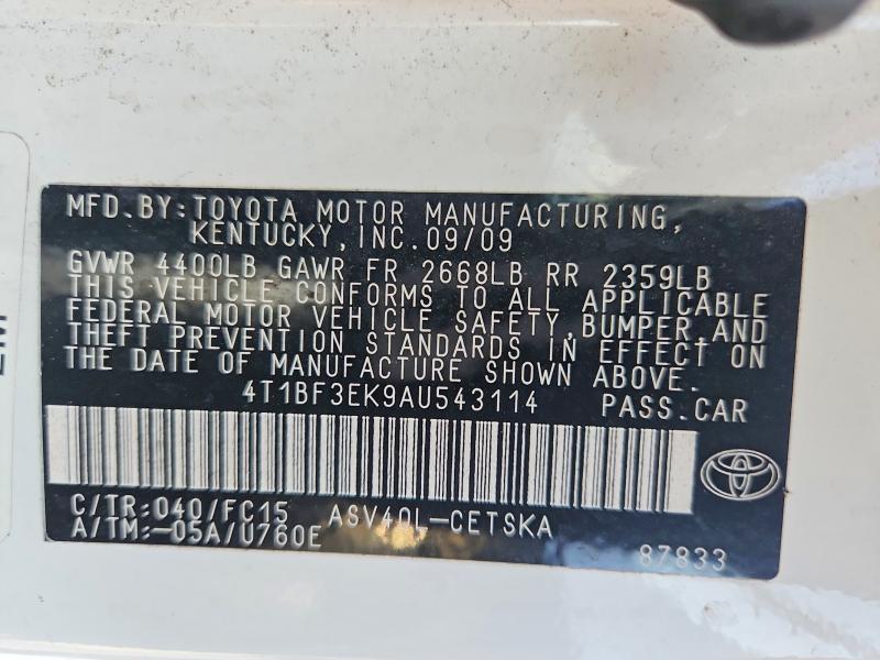 Продаж на аукціоні авто 2010 Toyota Camry, vin: 4T1BF3EK9AU543114, номер лоту: 51880186
