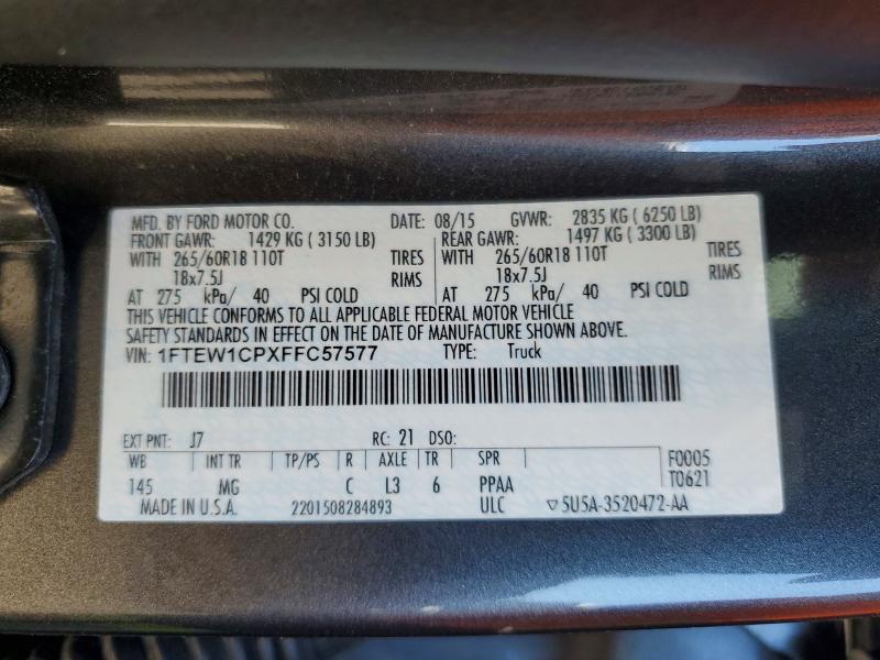 Aukcja sprzedaży 2015 Ford F150, vin: 1FTEW1CPXFFC57577, numer aukcji: 53209176