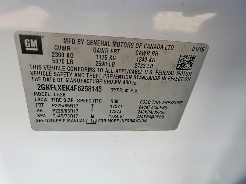 Aukcja sprzedaży 2015 Gmc Terrain, vin: 2GKFLXEK4F6258143, numer aukcji: 53076676