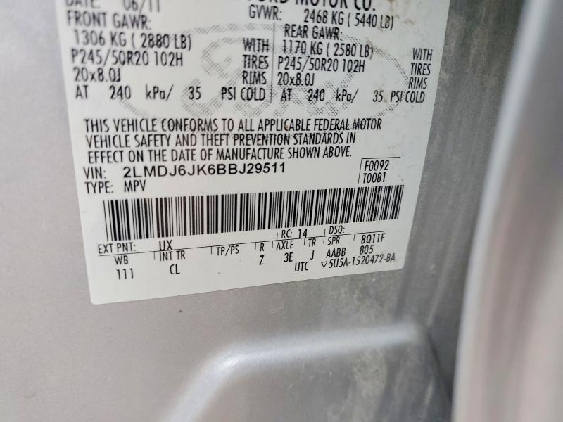 Auction sale of the 2011 Lincoln Mkx, vin: 2LMDJ6JK6BBJ29511, lot number: 53809146