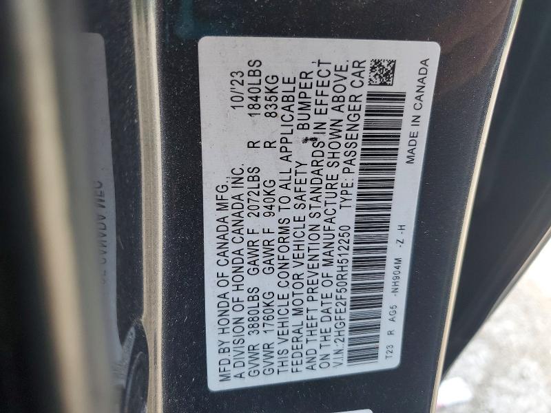 Aukcja sprzedaży 2024 Honda Civic, vin: 2HGFE2F50RH512250, numer aukcji: 53927536