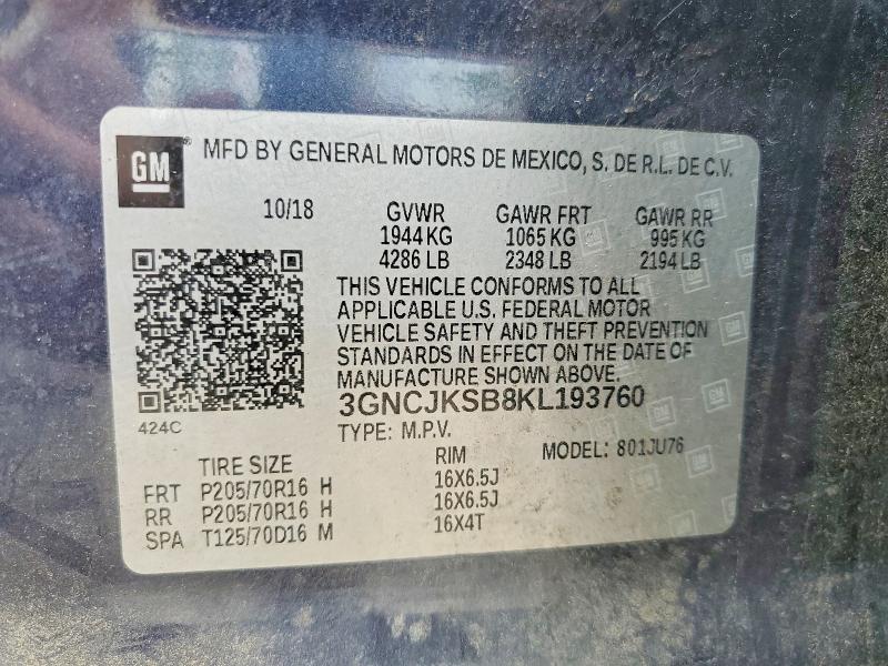 Продаж на аукціоні авто 2019 Chevrolet Trax, vin: 3GNCJKSB8KL193760, номер лоту: 55375986