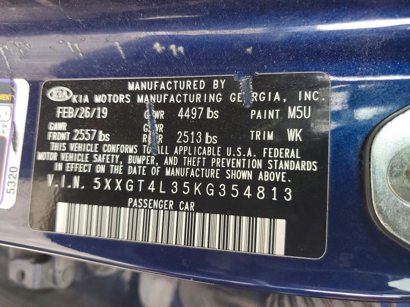 54808716 :رقم المزاد ، 5XXGT4L35KG354813 vin ، 2019 Kia Optima مزاد بيع