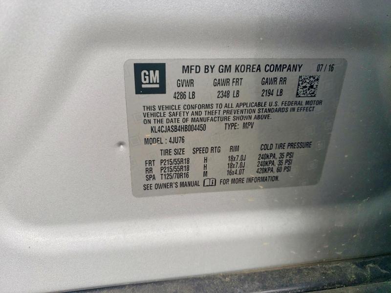 2017 Buick Encore მანქანა იყიდება აუქციონზე, vin: KL4CJASB4HB004450, აუქციონის ნომერი: 51961296