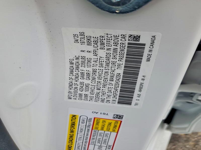 Продаж на аукціоні авто 2025 Honda Civic, vin: 2HGFE4F82SH342064, номер лоту: 53718066