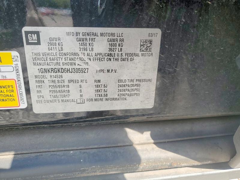 Aukcja sprzedaży 2017 Chevrolet Traverse, vin: 1GNKRGKD6HJ305927, numer aukcji: 54008486
