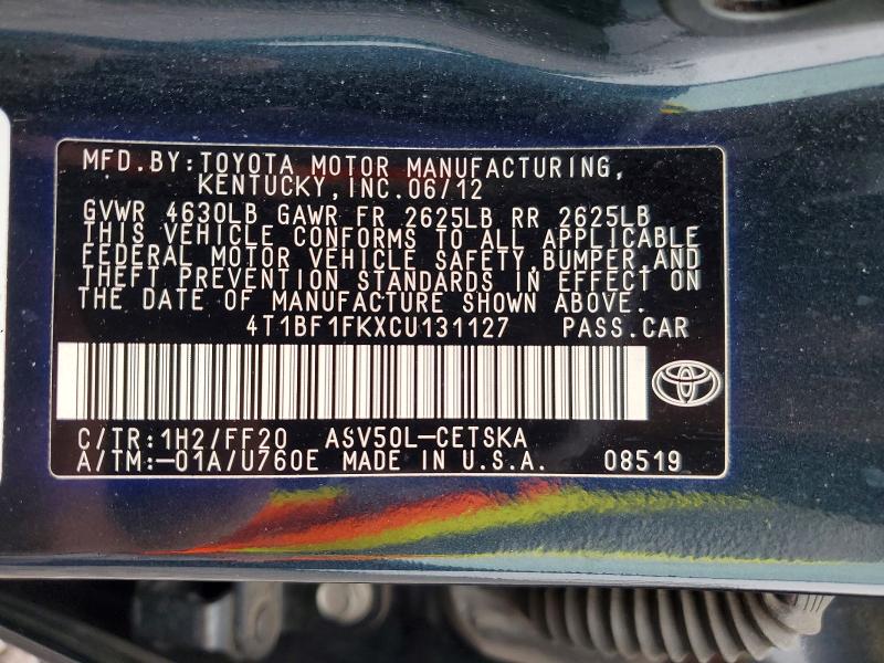 2012 Toyota Camry მანქანა იყიდება აუქციონზე, vin: 4T1BF1FKXCU131127, აუქციონის ნომერი: 54220826
