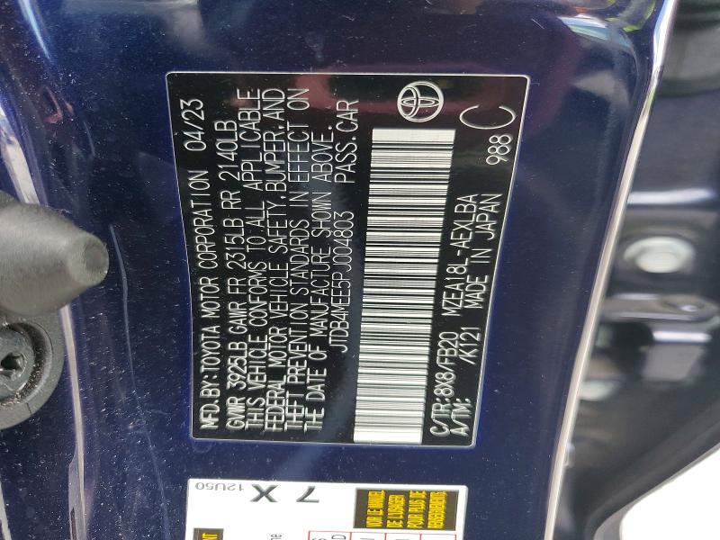 2023 Toyota Corolla მანქანა იყიდება აუქციონზე, vin: JTDB4MEE5PJ004803, აუქციონის ნომერი: 53736596