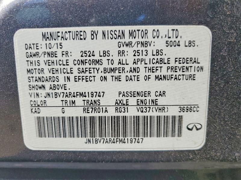Aukcja sprzedaży 2015 Infiniti Q50, vin: JN1BV7AR4FM419747, numer aukcji: 51616136