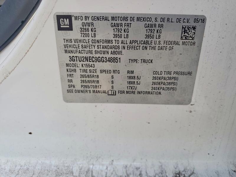 Aukcja sprzedaży 2016 Gmc Sierra, vin: 3GTU2NEC9GG348851, numer aukcji: 52405386