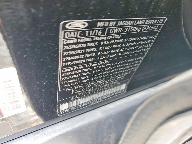 Aukcja sprzedaży 2017 Land Rover Range Rover, vin: SALGS2FE6HA322518, numer aukcji: 55447866