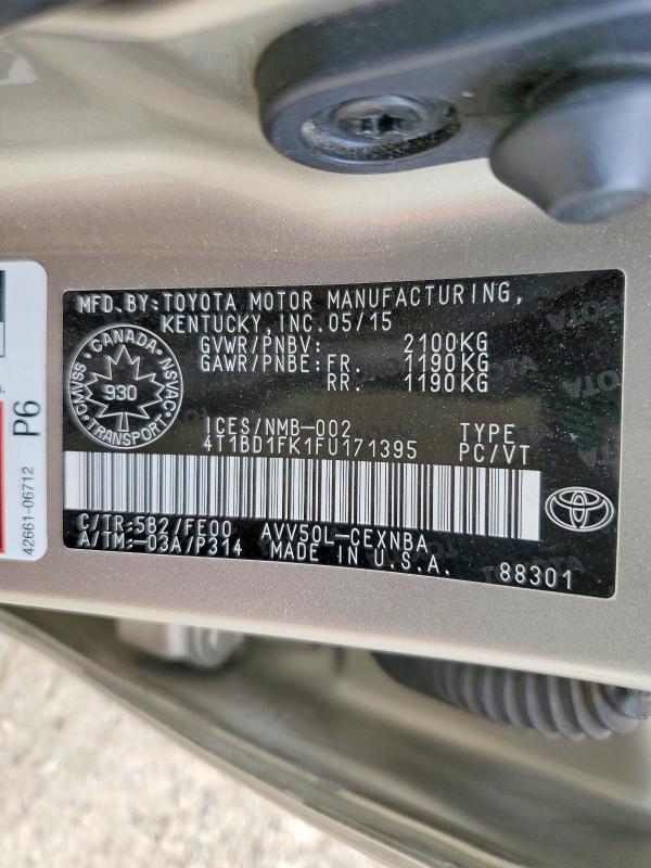 Продажа на аукционе авто 2015 Toyota Camry Hybrid, vin: 4T1BD1FK1FU171395, номер лота: 54996856
