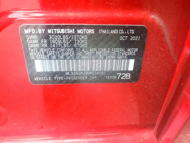 2021 Mitsubishi Mirage მანქანა იყიდება აუქციონზე, vin: ML32AUHJ9MH014161, აუქციონის ნომერი: 54291636