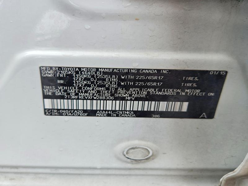 Продажа на аукционе авто 2015 Toyota Rav4, vin: 2T3RFREVXFW288306, номер лота: 54464736
