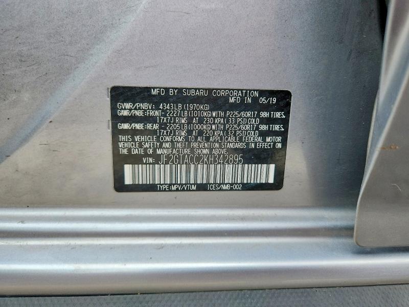 Aukcja sprzedaży 2019 Subaru Crosstrek, vin: JF2GTACC2KH342895, numer aukcji: 54286776