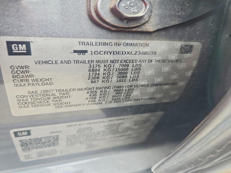 Продаж на аукціоні авто 2020 Chevrolet Silverado, vin: 1GCRYDEDXLZ348035, номер лоту: 54781106
