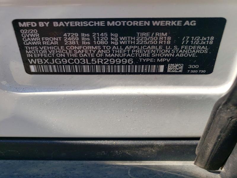 52568926 :رقم المزاد ، WBXJG9C03L5R29996 vin ، 2020 Bmw X1 مزاد بيع