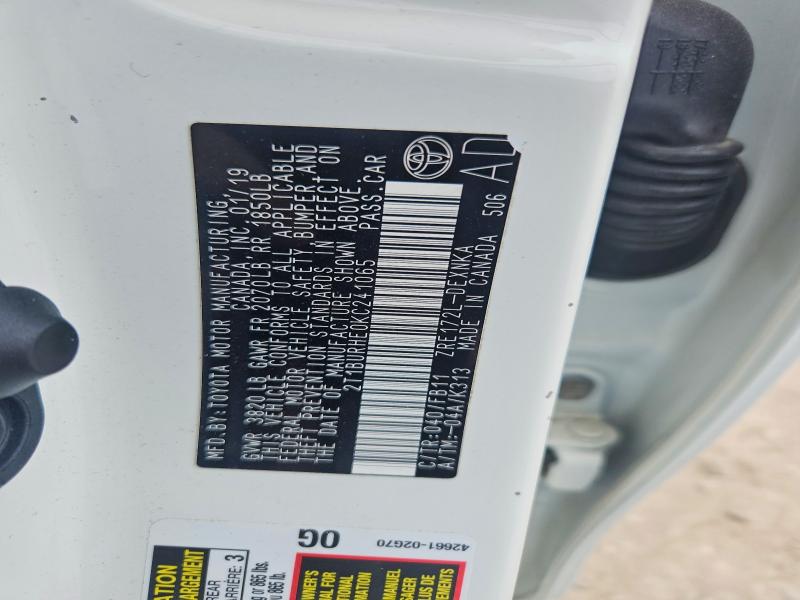 2019 Toyota Corolla მანქანა იყიდება აუქციონზე, vin: 2T1BURHE0KC241065, აუქციონის ნომერი: 54149426