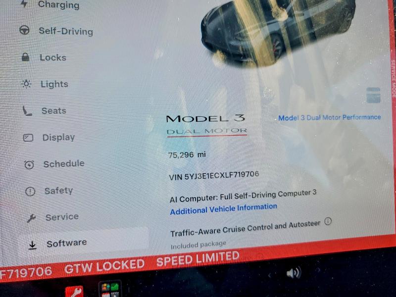 2020 Tesla Model 3 მანქანა იყიდება აუქციონზე, vin: 5YJ3E1ECXLF719706, აუქციონის ნომერი: 54948046