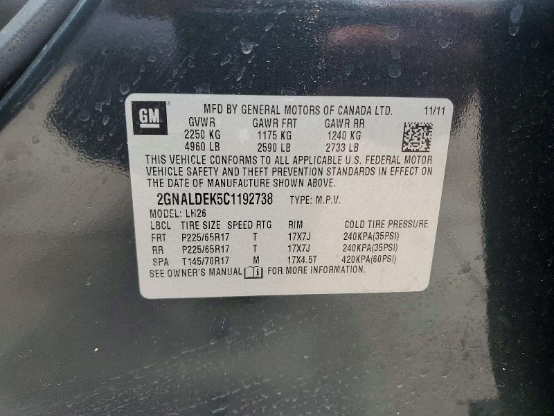 Aukcja sprzedaży 2012 Chevrolet Equinox, vin: 2GNALDEK5C1192738, numer aukcji: 53934046