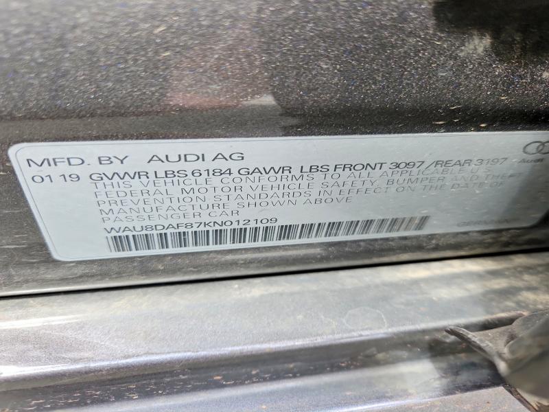 2019 Audi A8 მანქანა იყიდება აუქციონზე, vin: WAU8DAF87KN012109, აუქციონის ნომერი: 55233946