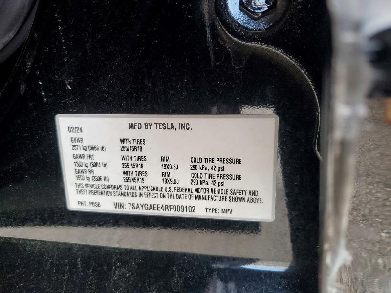 2024 Tesla Model Y მანქანა იყიდება აუქციონზე, vin: 7SAYGAEE4RF009102, აუქციონის ნომერი: 53639206