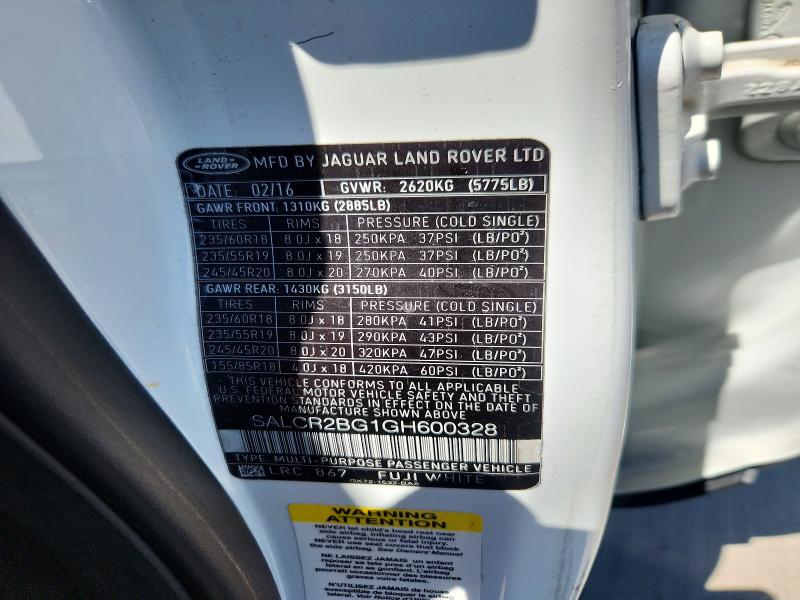 2016 Land Rover Discovery Sport მანქანა იყიდება აუქციონზე, vin: SALCR2BG1GH600328, აუქციონის ნომერი: 53695696