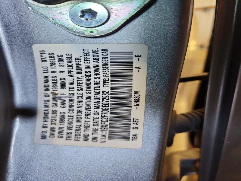 54674056 :رقم المزاد ، 19XFC2F70GE072982 vin ، 2016 Honda Civic مزاد بيع