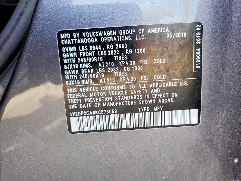2019 Volkswagen Atlas მანქანა იყიდება აუქციონზე, vin: 1V2DP2CA6KC573059, აუქციონის ნომერი: 52415796