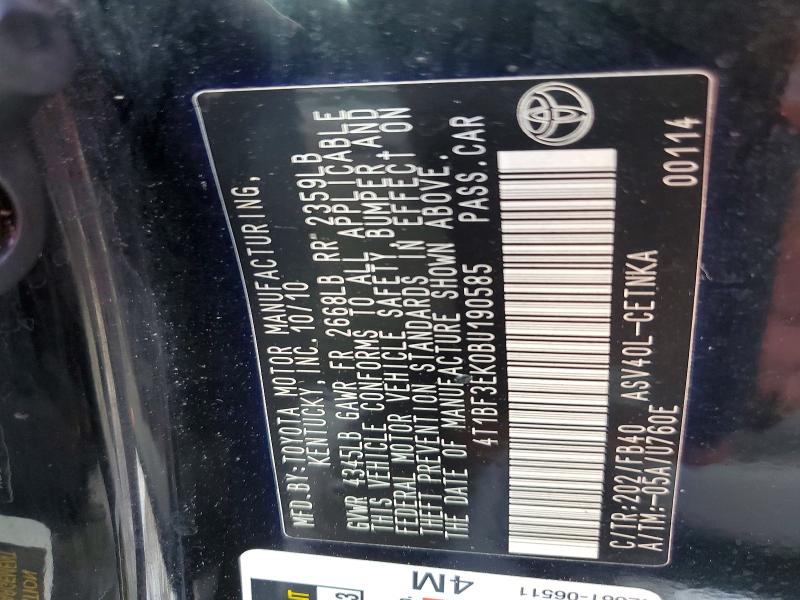 54271826 :رقم المزاد ، 4T1BF3EK0BU190585 vin ، 2011 Toyota Camry مزاد بيع
