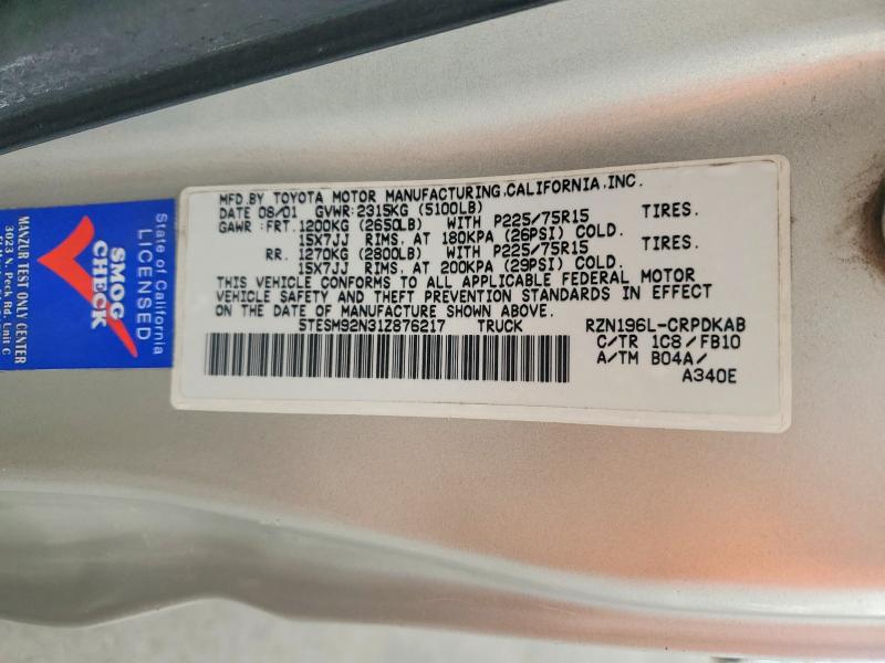 52965586 :رقم المزاد ، 5TESM92N31Z876217 vin ، 2001 Toyota Tacoma مزاد بيع