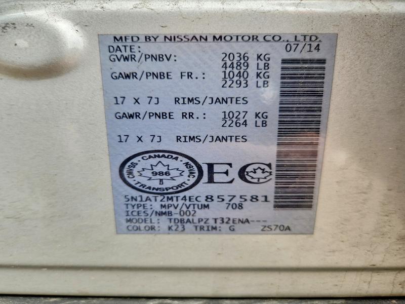 51650286 :رقم المزاد ، 5N1AT2MT4EC857581 vin ، 2014 Nissan Rogue مزاد بيع