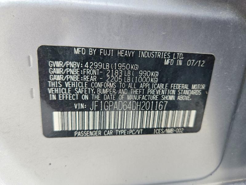 Продажа на аукционе авто 2013 Subaru Impreza, vin: JF1GPAD64DH201167, номер лота: 54766236