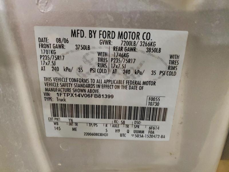 Продажа на аукционе авто 2006 Ford F150, vin: 1FTPX14V06FB81399, номер лота: 53852906