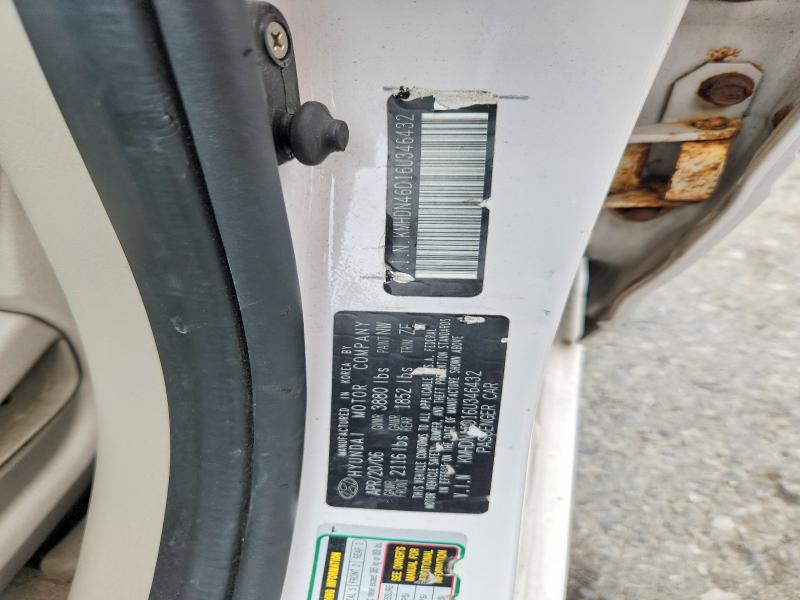 2006 Hyundai Elantra მანქანა იყიდება აუქციონზე, vin: KMHDN46D16U346432, აუქციონის ნომერი: 54826056