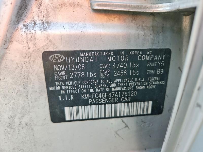 Aukcja sprzedaży 2007 Hyundai Azera, vin: KMHFC46F47A176120, numer aukcji: 53437206