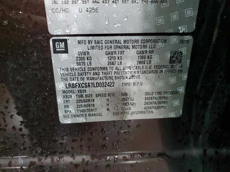 52080196 :رقم المزاد ، LRBFXCSA7LD032422 vin ، 2020 Buick Envision مزاد بيع