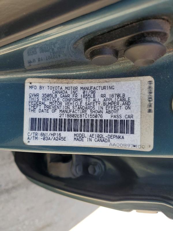 Продаж на аукціоні авто 1996 Toyota Corolla, vin: 2T1BB02E8TC155076, номер лоту: 54628476