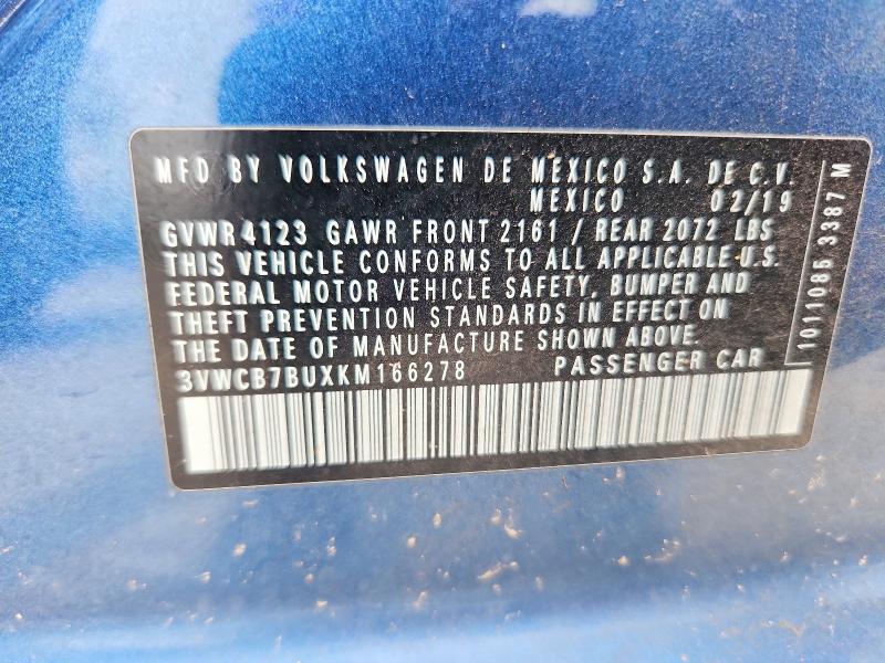 55373476 :رقم المزاد ، 3VWCB7BUXKM166278 vin ، 2019 Volkswagen Jetta مزاد بيع